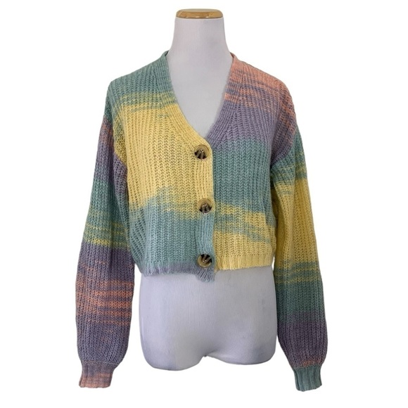 Full Tilt Marled Color Block Cardigan Sweater Sz XS Pastel Lightweight Acrylic - Picture 1 of 16